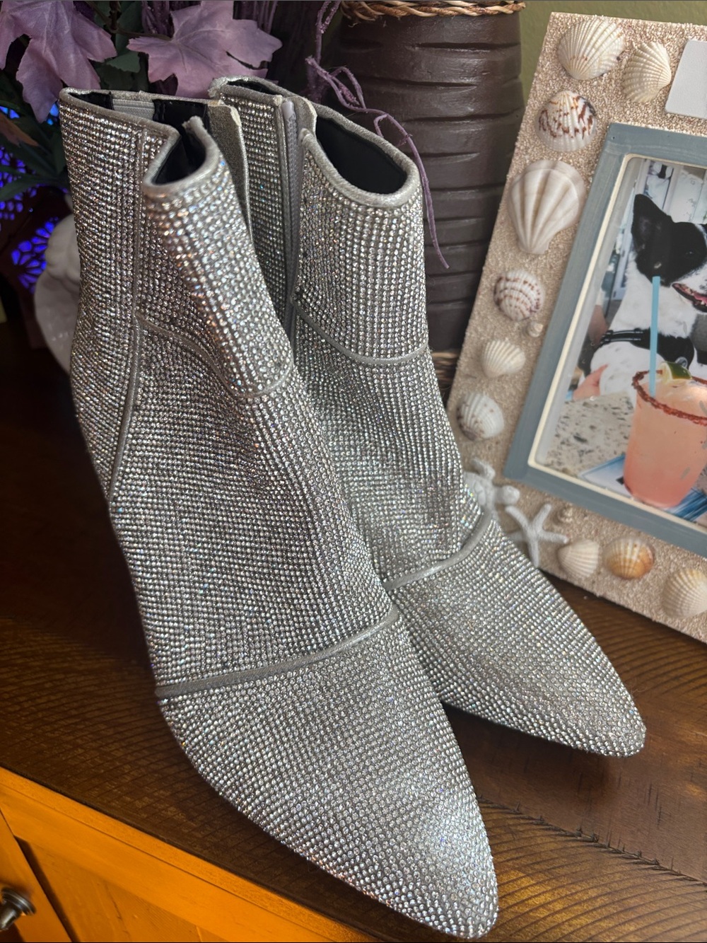 Silver Crystal Embellished Women's Ankle Boots Size 8 New no tags or box